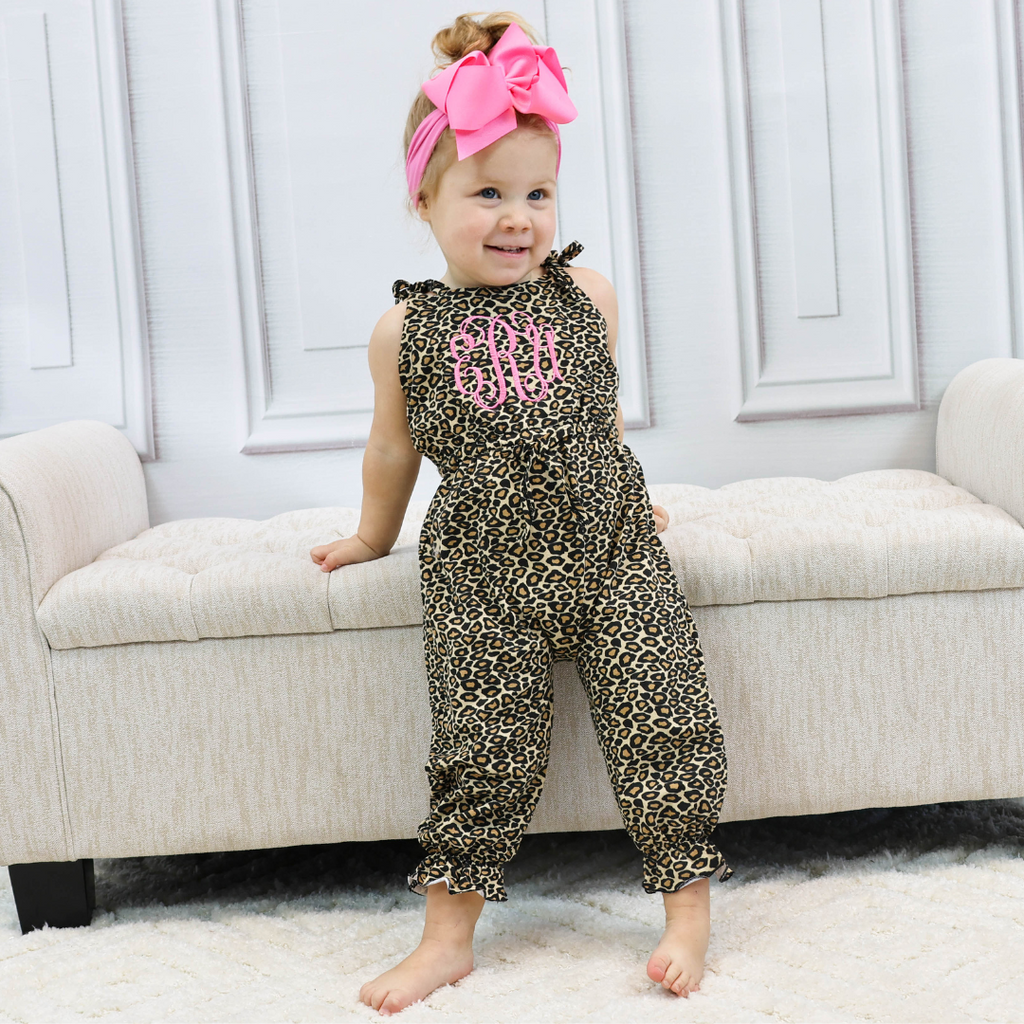 Girls Strappy Summer Jumpsuit Leopard Print Junie Grace