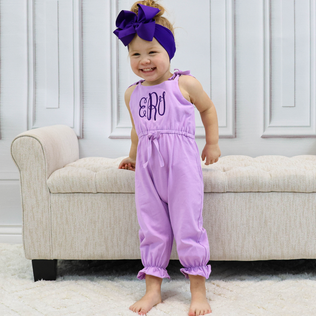 Girls Strappy Summer Jumpsuit - Lavender – Junie Grace