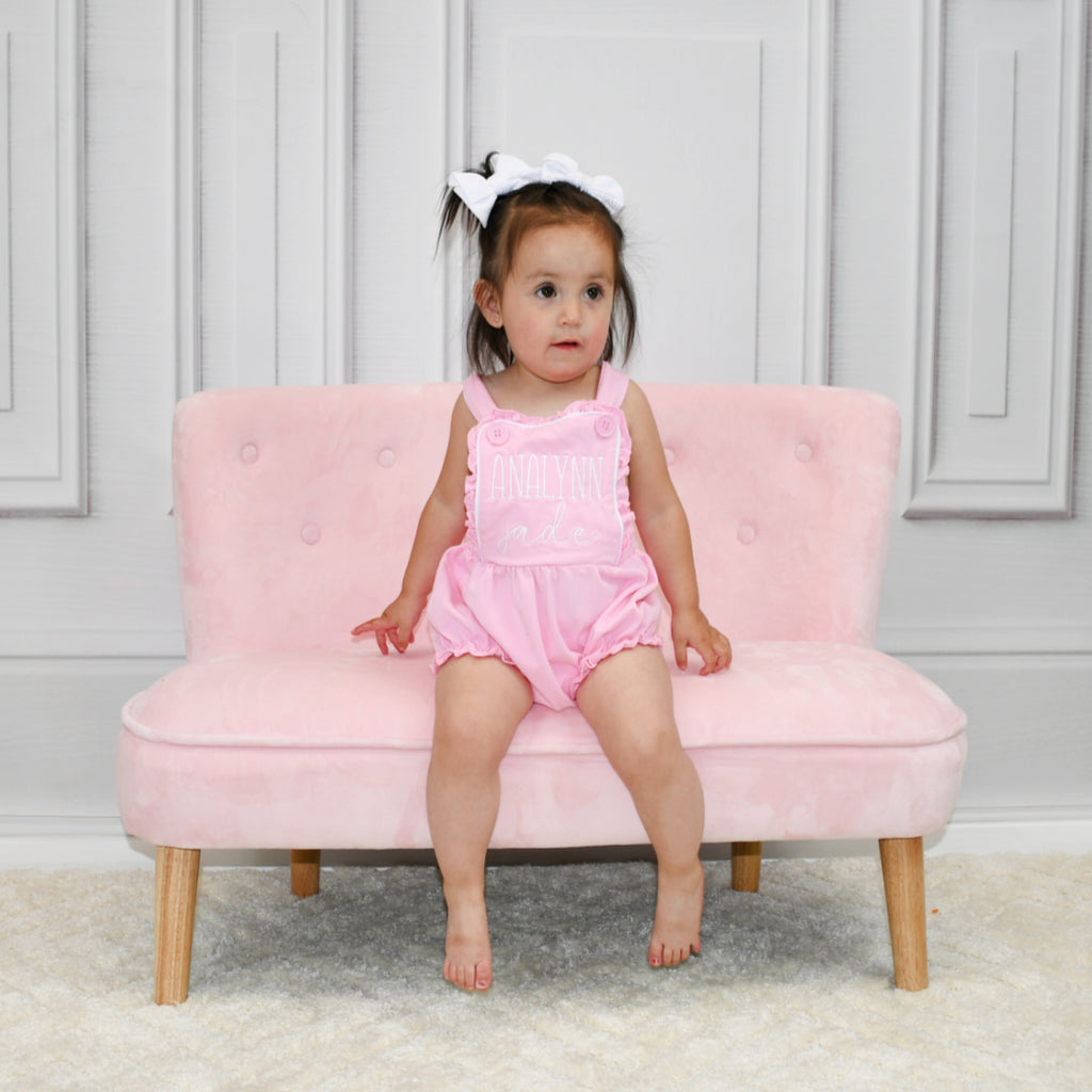 Monogrammed Girls Summer Romper Pink Junie Grace