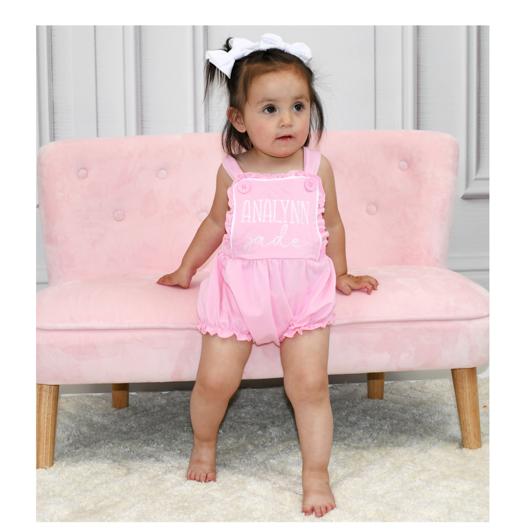 Monogrammed Girls Summer Romper Pink Junie Grace