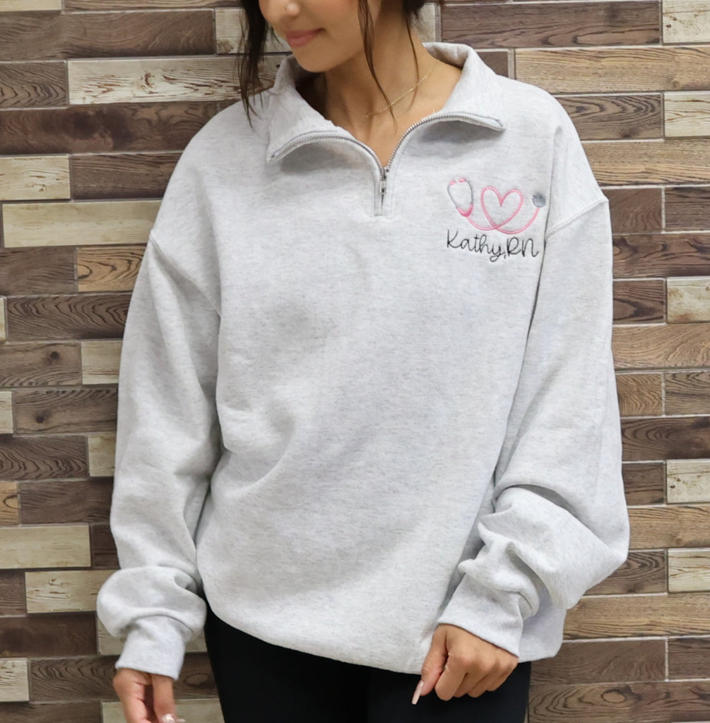 Personalized Nurse Quarter Zip Pullover Sweatshirt – Junie Grace