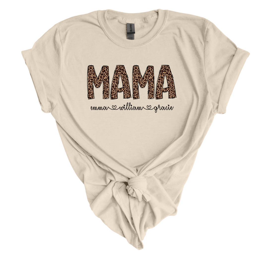 Personalized Mama T Shirt Leopard Print