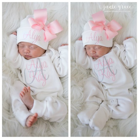 Personalized Baby Girl Coming Home Outfit - White – Junie Grace
