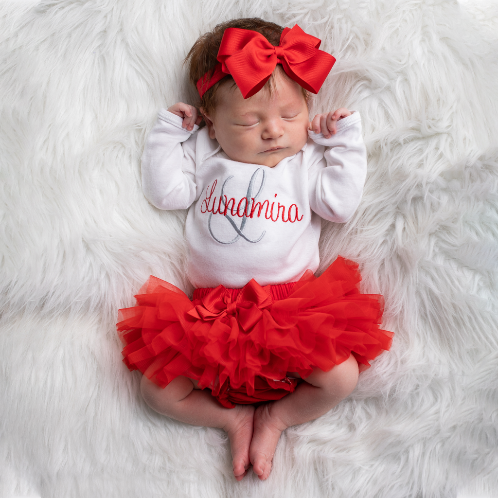 Baby Girl Red and Gray Coming Home Tutu Dress Outfit Junie Grace