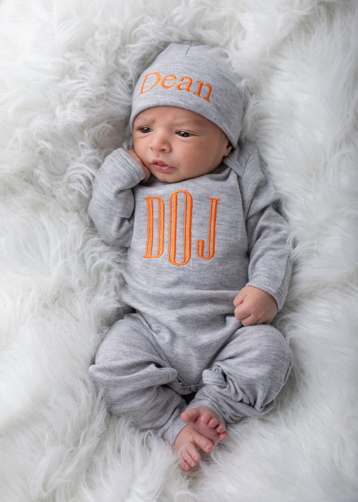 Newborn Baby Boy Coming Home Outfit- Gray W/Dark Gray – Junie Grace