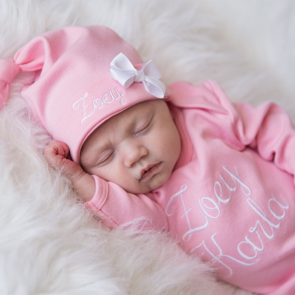 Pink Newborn Baby Girl Coming Home Gown with Hat Junie Grace