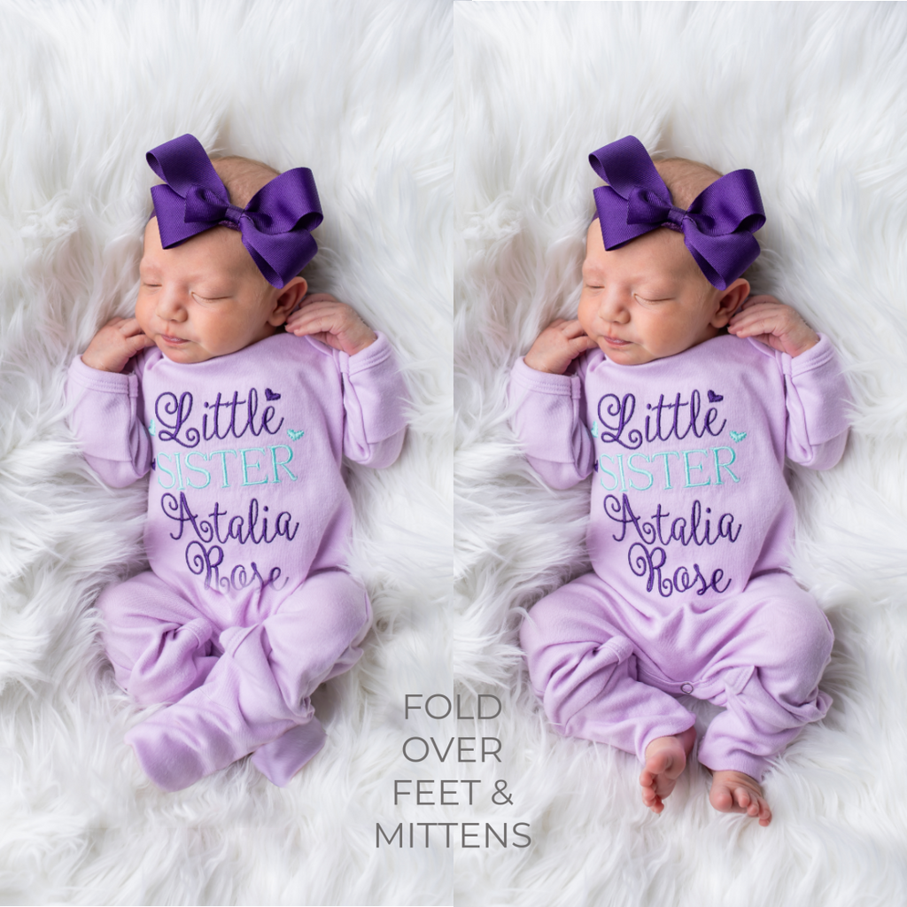 Personalized Little Sister Outfit W Headband Lavender Junie Grace