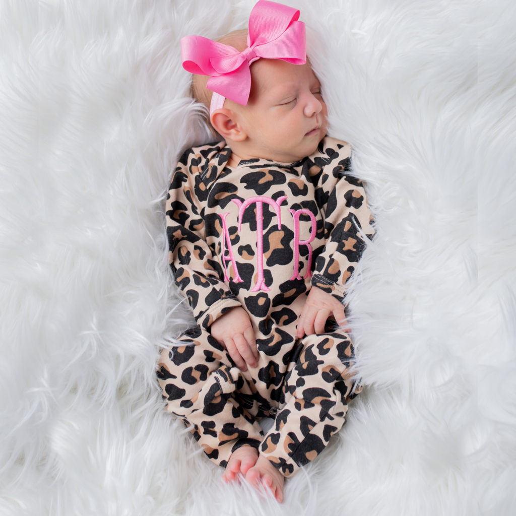 Baby Girl Personalized Coming Home Outfit Headband Leopard Print