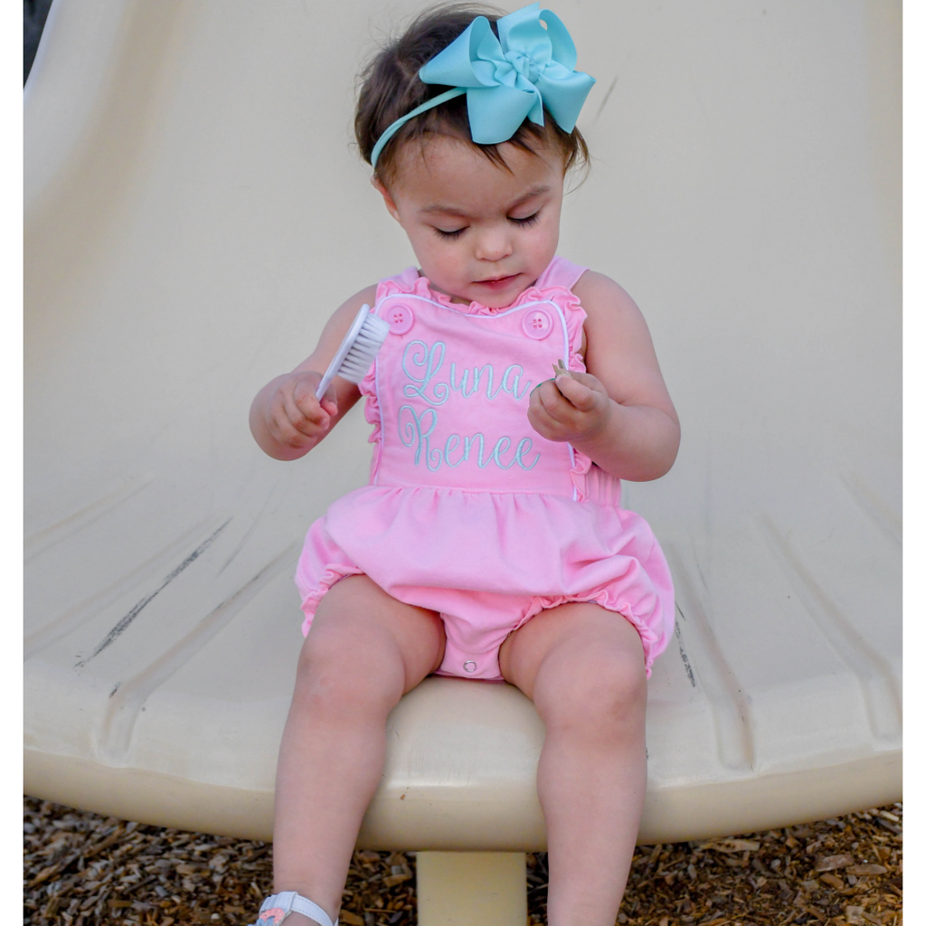 Monogrammed top bubble romper