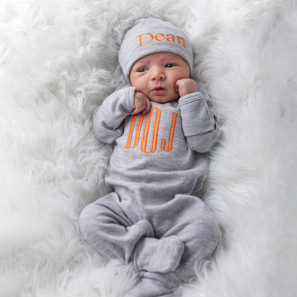 Newborn Baby Boy Coming Home Outfit- Gray W/Dark Gray – Junie Grace