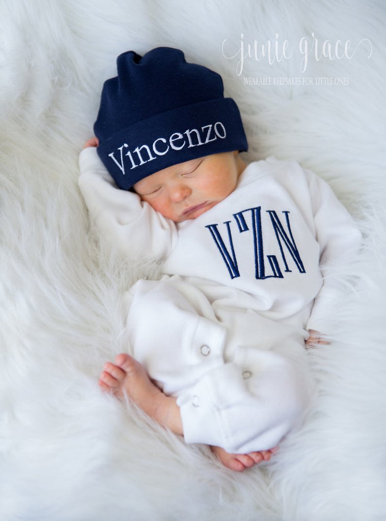 Newborn Boy Coming Home Outfit with Monogram – Junie Grace