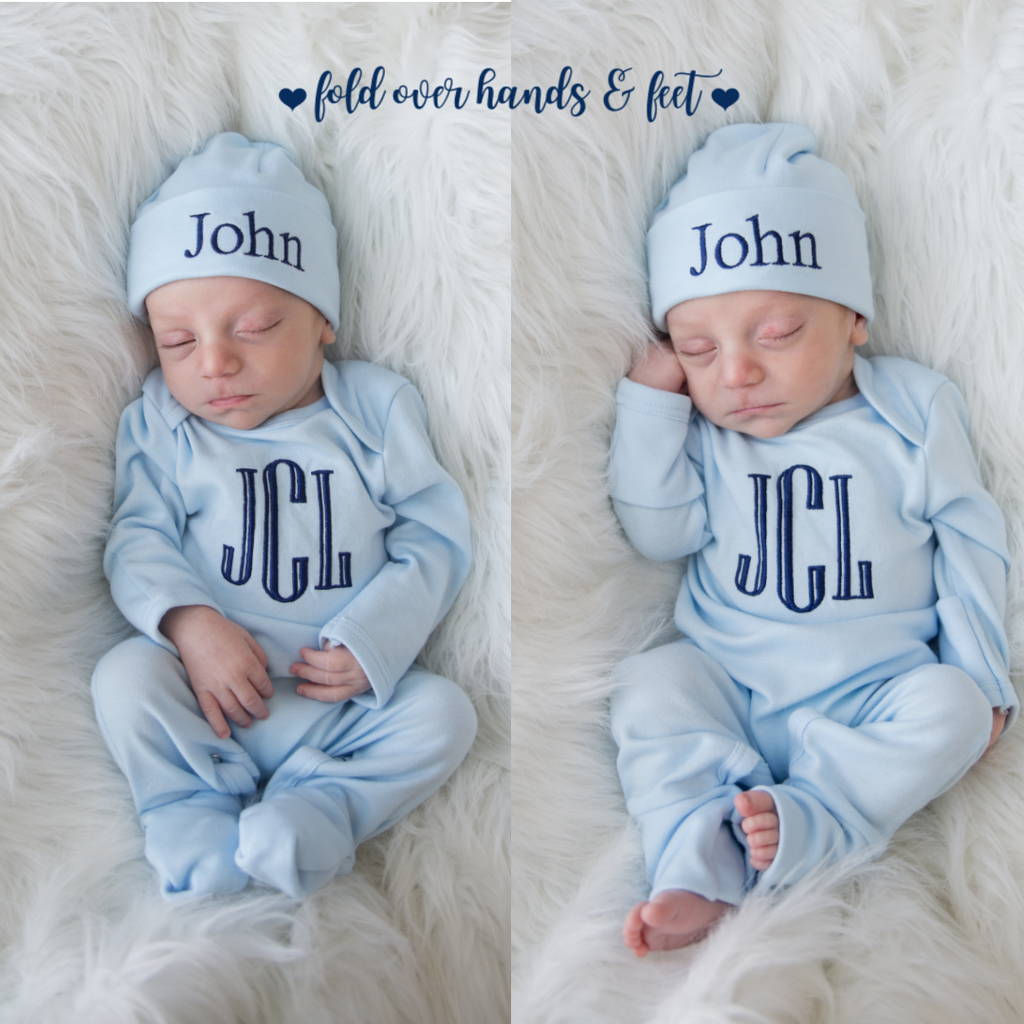 Monogrammed Baby Boy Outfit- Navy Blue – Junie Grace