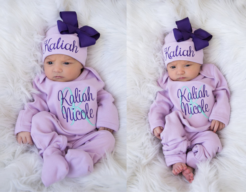 Newborn Girl Coming Home Outfit, Purple Floral Baby Leggings Set