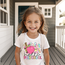 Girls Preschool T Shirt - Hello Preschool - Pink Apple