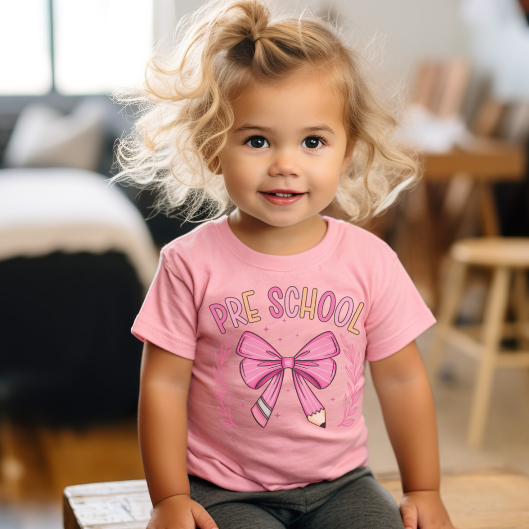 Girls Pre-School  T Shirt - Pink Bow