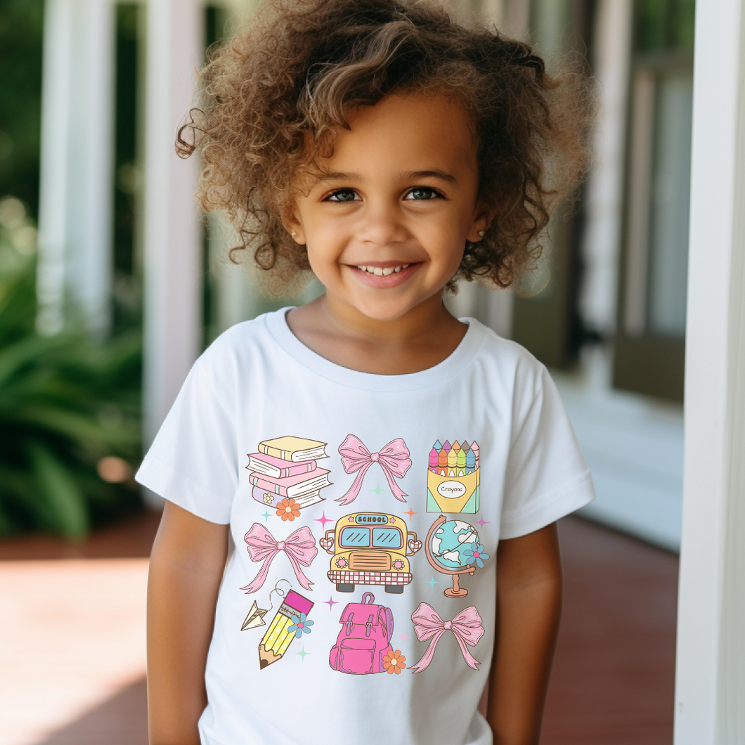 Girls Back To School T-Shirt with Pink Bows