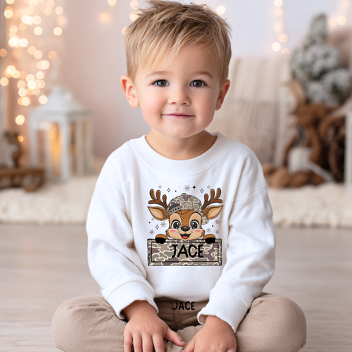 Personalized Kid's Christmas Sweatshirt  -  Reindeer with Name