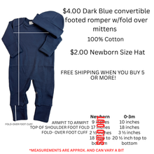 Dark Blue / Navy Footed Romper + Optional Hat