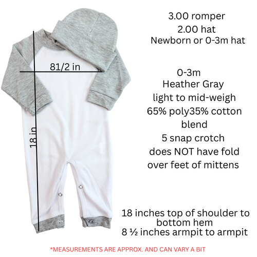 0-3m Heather Gray Non Footed Romper Raglan