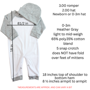 0-3m Heather Gray Non Footed Romper Raglan