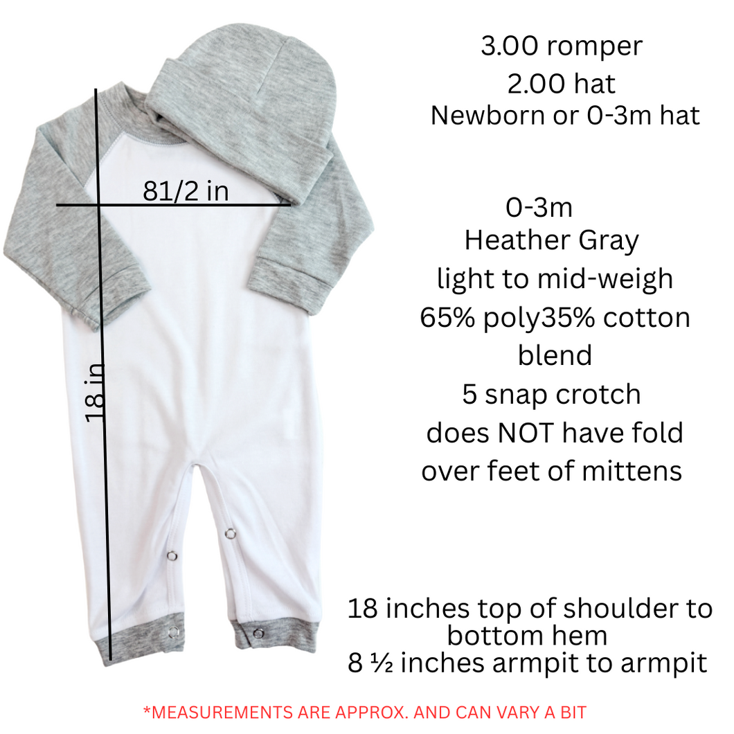 0-3m Heather Gray Non Footed Romper Raglan
