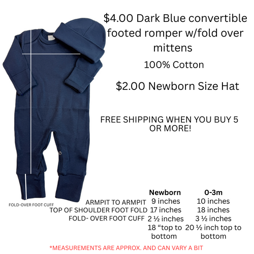 Dark Blue / Navy Footed Romper + Optional Hat