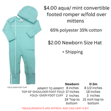 Aqua/ Mint  Convertible Footed Romper + Optional Hat - Destash