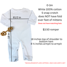 0-3m White  BLANK Non Footed Romper  Clearance