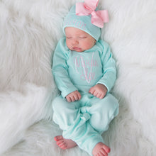 Aqua/ Mint  Convertible Footed Romper + Optional Hat - Destash
