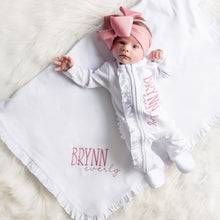 Personalized Baby Girl Ruffle Sleeper Set with Big Bow Headband