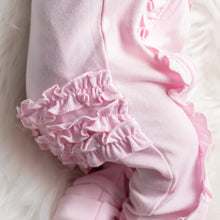 Personalized Baby Girl Ruffle Sleeper Set with Big Bow Headband  - Light Pink