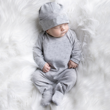 Gray Convertible Footed Romper + Optional Hat - Destash