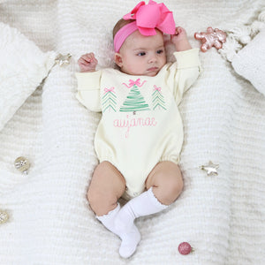 Personalized Baby Girl Christmas Outfit - Christmas Trees