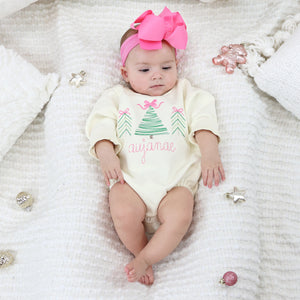 Personalized Baby Girl Christmas Outfit - Christmas Trees