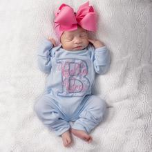 Baby Girl Coming Home Outfit w/ Big Bow Headband - Light Blue Chinoiserie