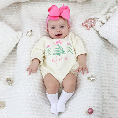 Personalized Baby Girl Christmas Outfit - Christmas Trees