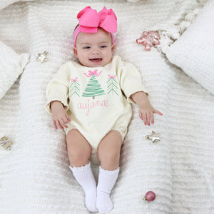 Personalized Baby Girl Christmas Outfit - Christmas Trees