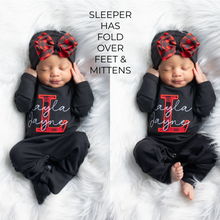 Personalized Baby Girl  Buffalo Plaid Christmas Outfit With Bow Hat