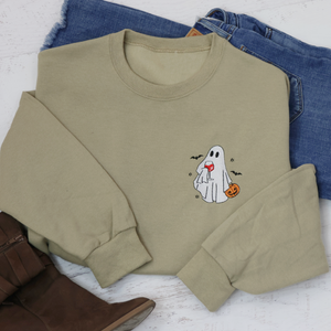 Wine drinking Ghost  Halloween Sweatshirt