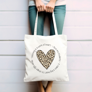 Teacher Tote Bag - Leopard Print Heart