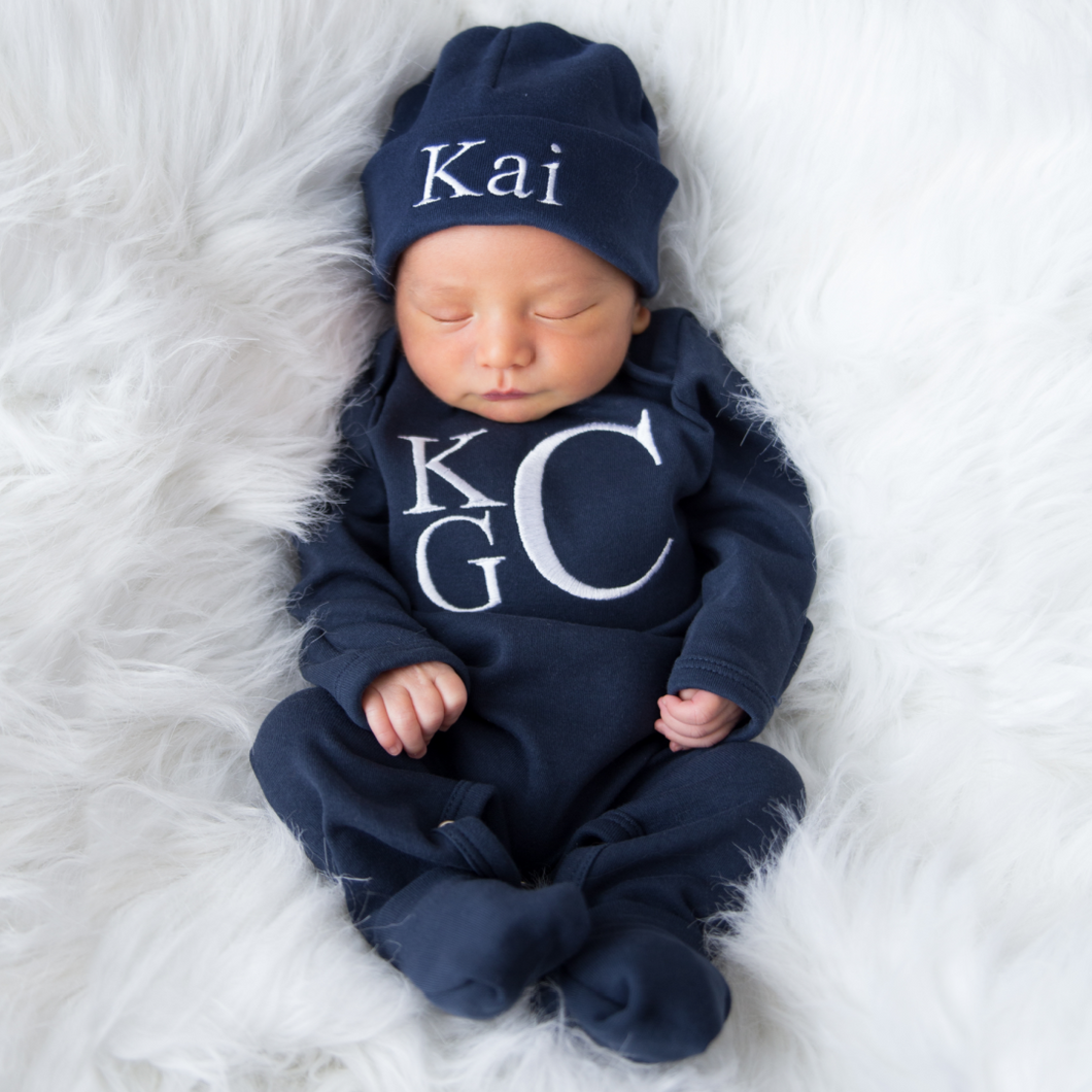 Monogrammed Baby Boy Outfit - Navy