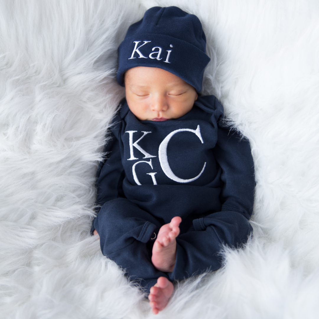 Monogrammed Baby Boy Outfit Navy Junie Grace