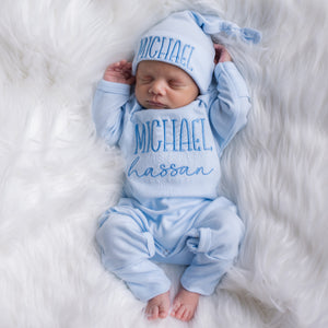 Personalized Baby Boy Outfit - Light Blue