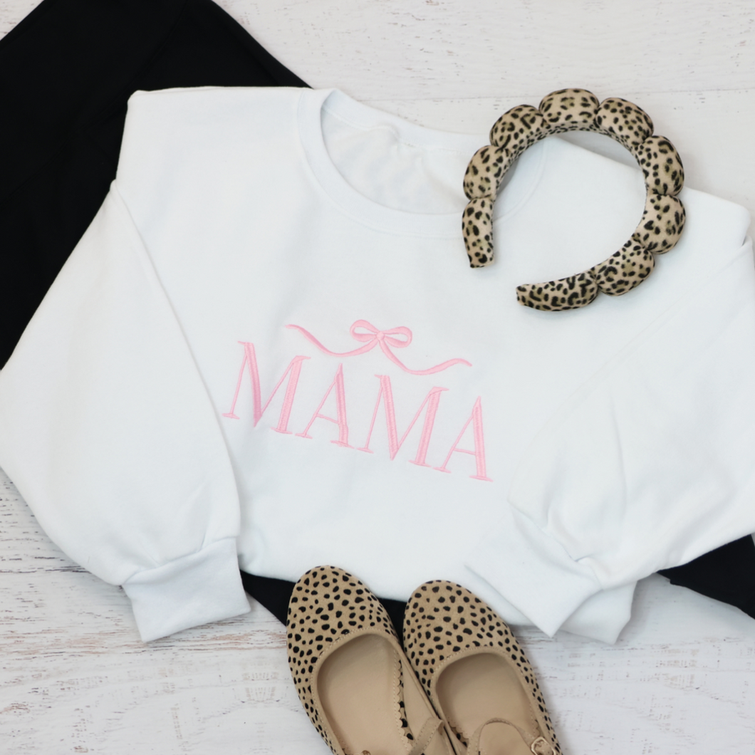 Embroidered Mama Sweatshirt with Bow