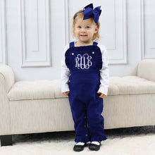 Monogrammed Girls Ruffle Overalls -  Blue