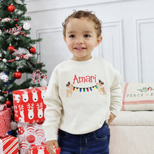 Personalized Kid's Christmas Sweatshirt  -  Reindeers and Christmas Lights