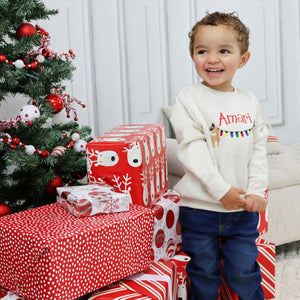 Personalized Kid's Christmas Sweatshirt  -  Reindeers and Christmas Lights