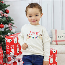 Personalized Kid's Christmas Sweatshirt  -  Reindeers and Christmas Lights