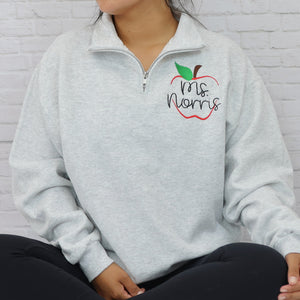 Monogrammed Teacher  Quarter Zip Sweatshirt - Apple