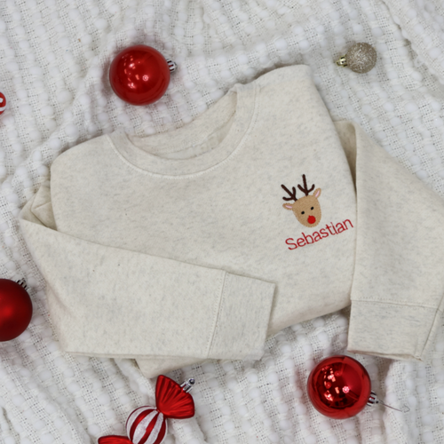 Personalized Kid's Christmas Sweatshirt  -  Reindeer